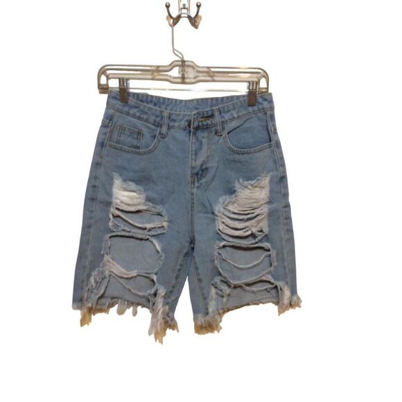 WOMEN Distressed Short Small Blue Denim - Picture 1 of 3